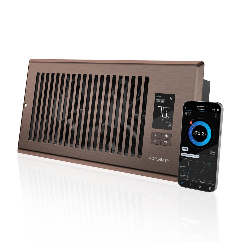 AC Infinity AirTap T4 Quiet Register Booster Fan System - Brown 4 Inch x 10 Inch Registers