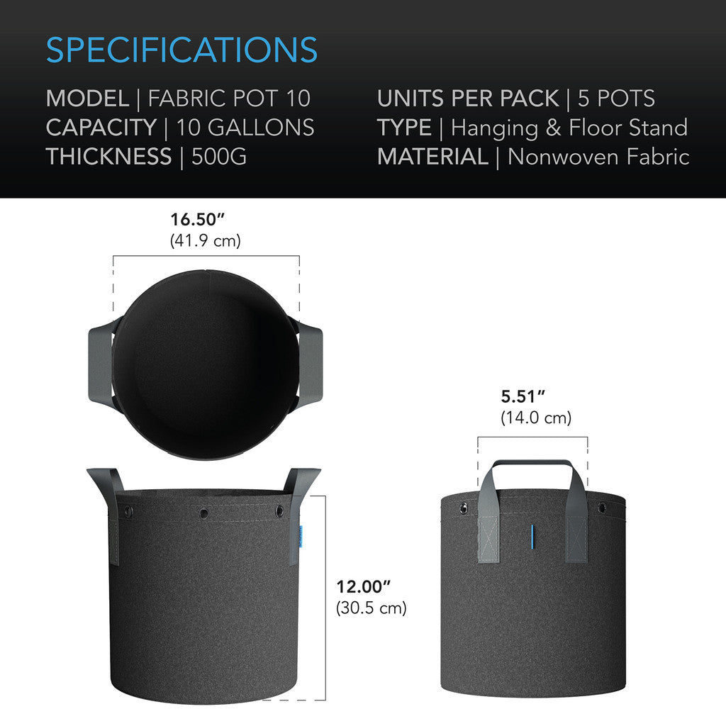 AC Infinity Heavy Duty Fabric Pots - 10 Gallon