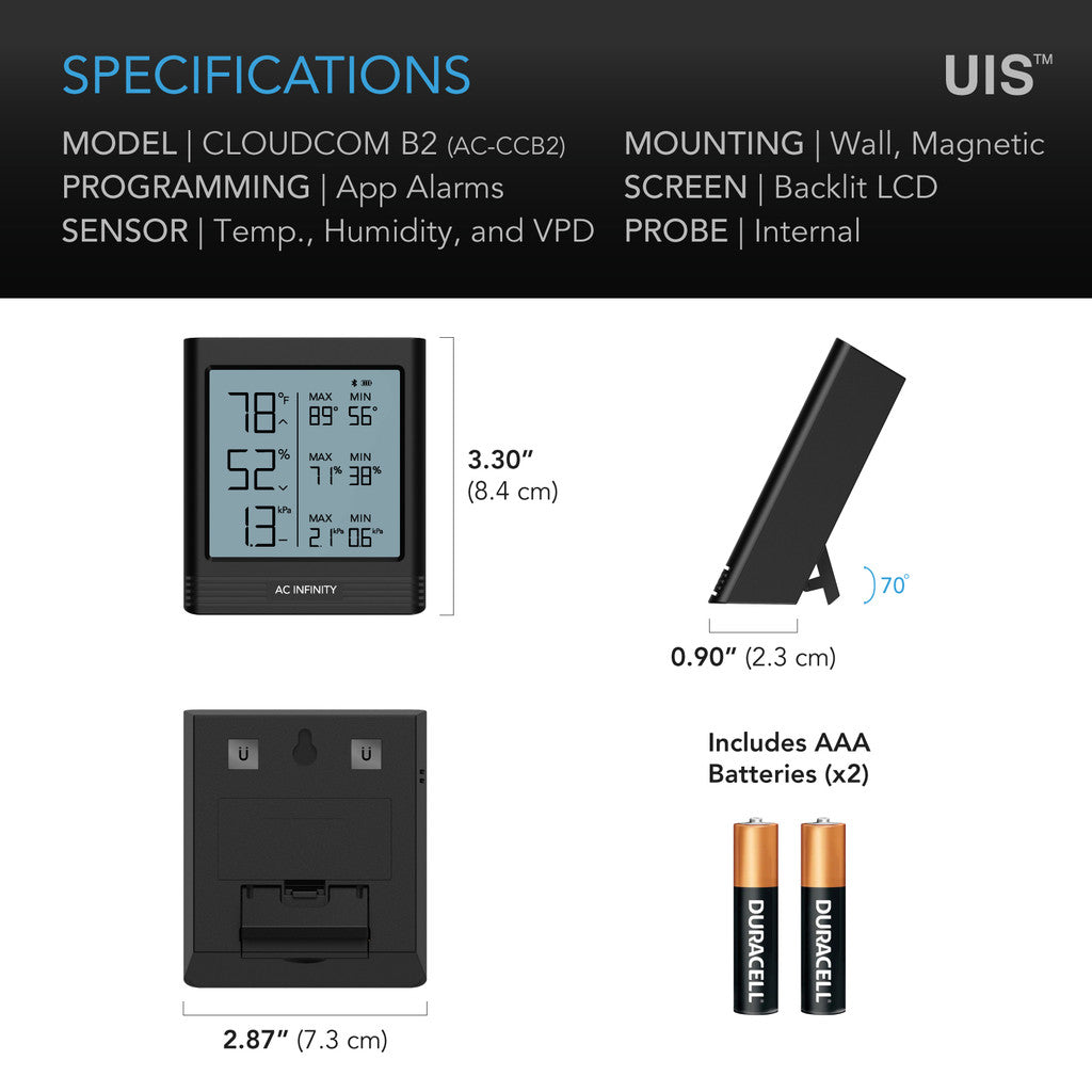 AC Infinity Cloudcom B2 Smart Thermo-Hygrometer with Integrated Sensor Probe