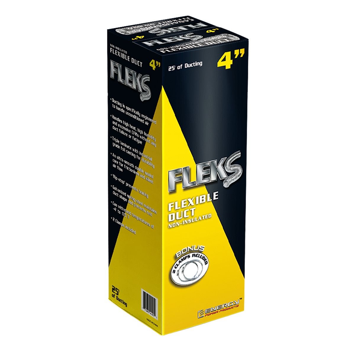 Fleks Ducting With Clamp 4 Inch - 25 Feet