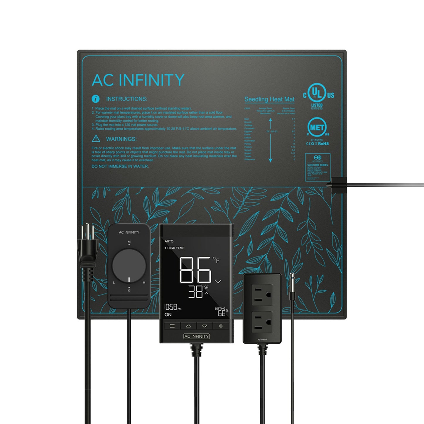 AC Infinity Suncore T5 Seedling Heat Mat With Digital Thermostat (20" X 20")