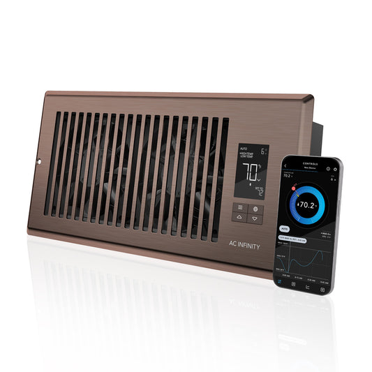 AC Infinity AirTap T4 Quiet Register Booster Fan System - Brown 4 Inch x 10 Inch Registers