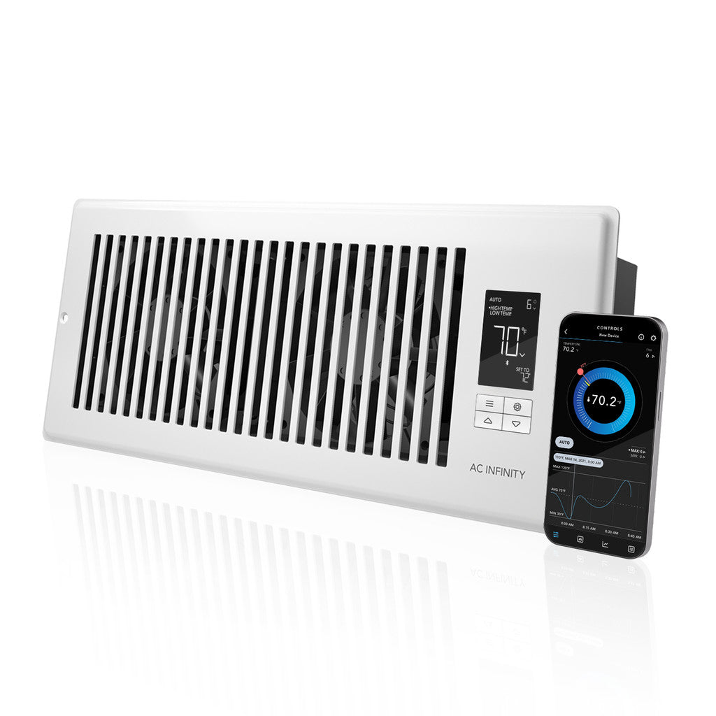 AC Infinity AirTap T4 Quiet Register Booster Fan System - White 4 Inch x 12 Inch Registers