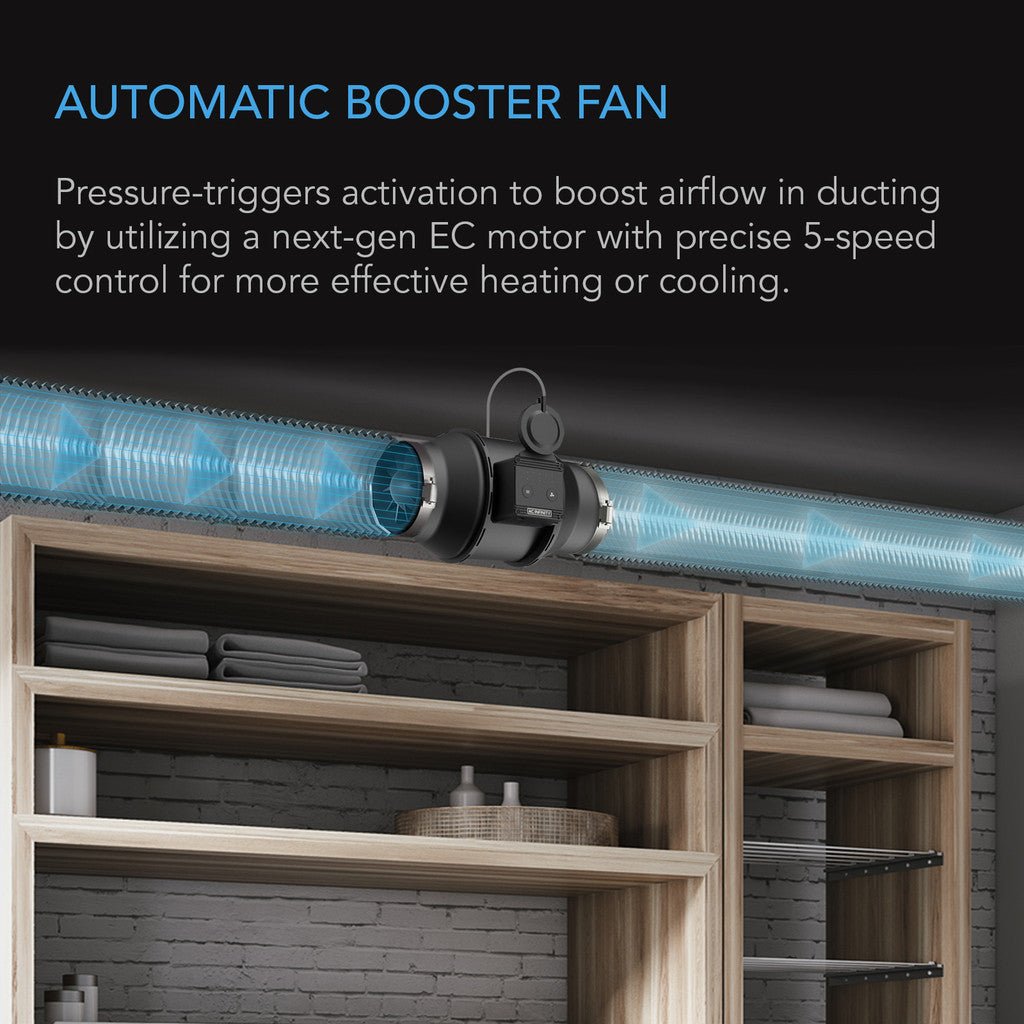 AC Infinity Automatic Booster Inline Duct Fan with Pressure Switch - 4 Inch