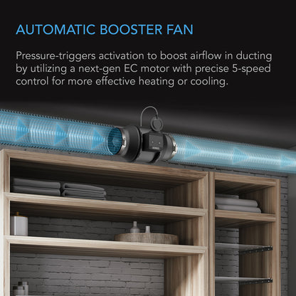 AC Infinity Automatic Booster Inline Duct Fan with Pressure Switch - 4 Inch