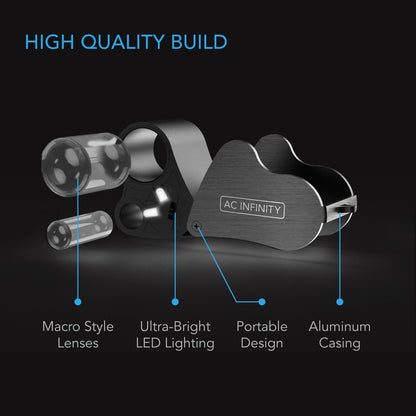 AC Infinity Jewelers Loupe - Pocket Magnifying Glass with LED Light & Dual Lenses