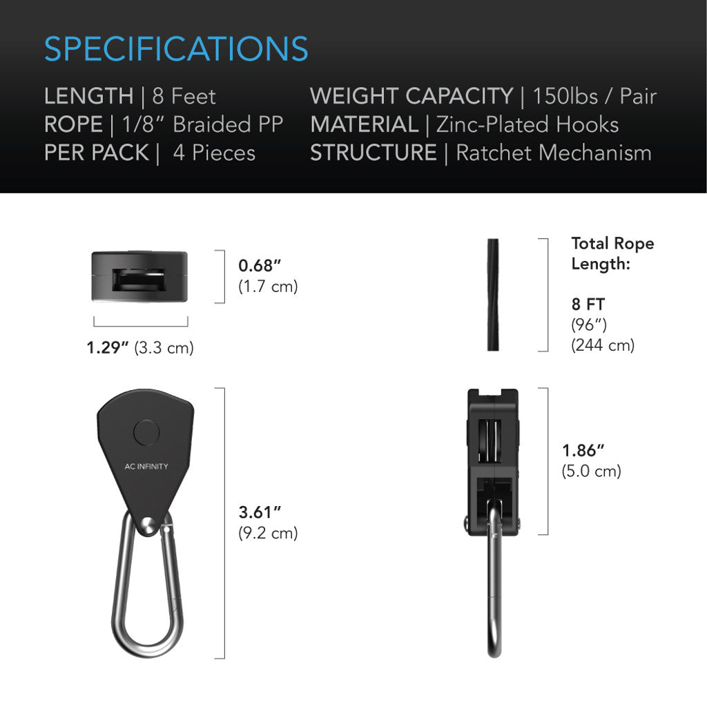 AC Infinity Adjustable Rope Clip Hanger - One Pair
