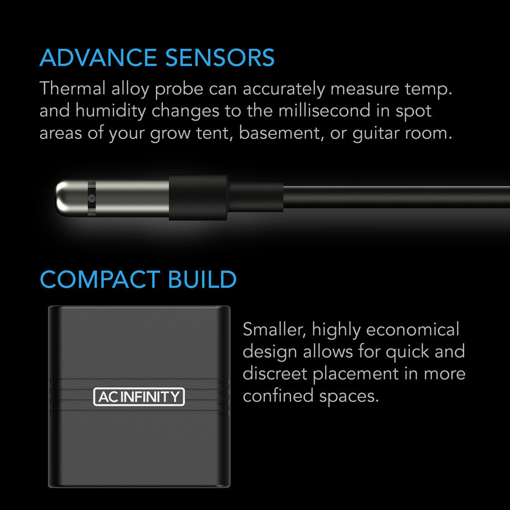 AC Infinity Cloudcom A1 Mini Smart Thermo-Hygrometer with 12 FT Sensor Probe