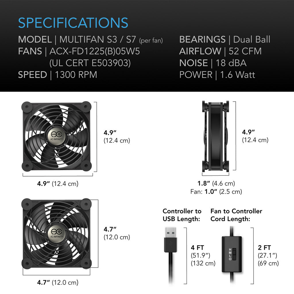 AC Infinity Multifan S7 Quiet USB Cooling - Dual 120 MM