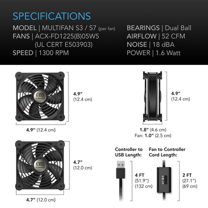 AC Infinity Multifan S7 Quiet USB Cooling - Dual 120 MM