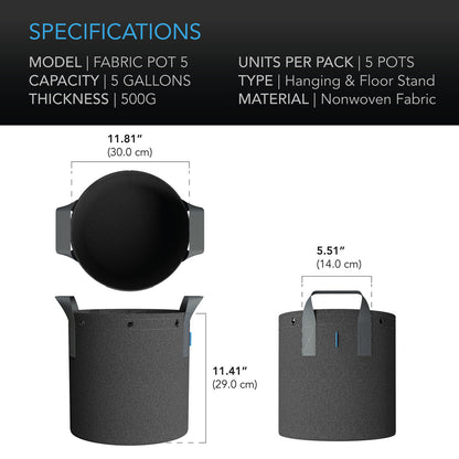 AC Infinity Heavy Duty Fabric Pots - 5 Gallon