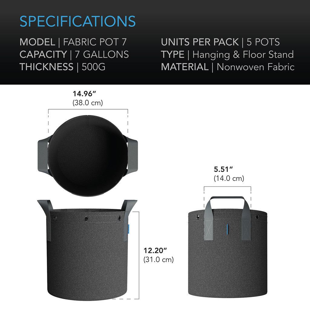 AC Infinity Heavy Duty Fabric Pots - 7 Gallon