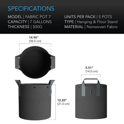 AC Infinity Heavy Duty Fabric Pots - 7 Gallon