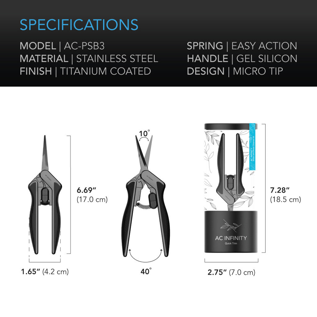AC Infinity Ergonomic Straight Blades Stainless Steel Pruning Shear - 6.6" with Cleaning Kit