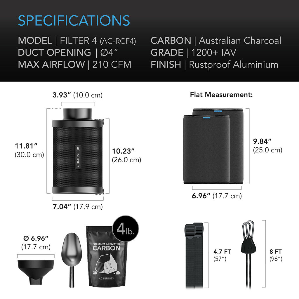 AC Infinity Carbon Filter with Charcoal Refill Kit - 4 Inch