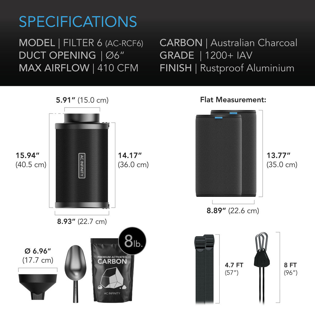 AC Infinity Carbon Filter with Charcoal Refill Kit - 6 Inch
