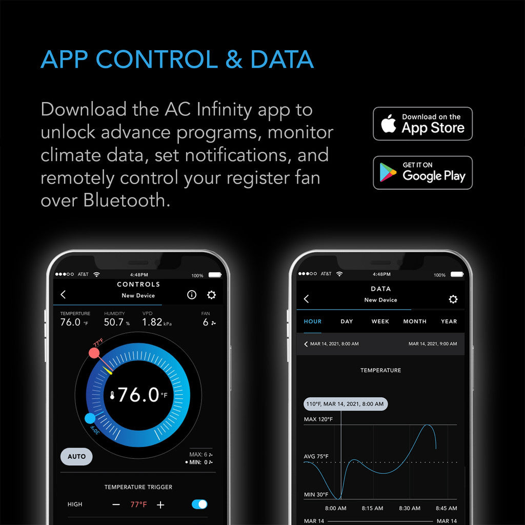 AC Infinity AirTap T4 Quiet Register Booster Fan System