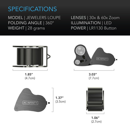 AC Infinity Jewelers Loupe - Pocket Magnifying Glass with LED Light and Dual Lenses